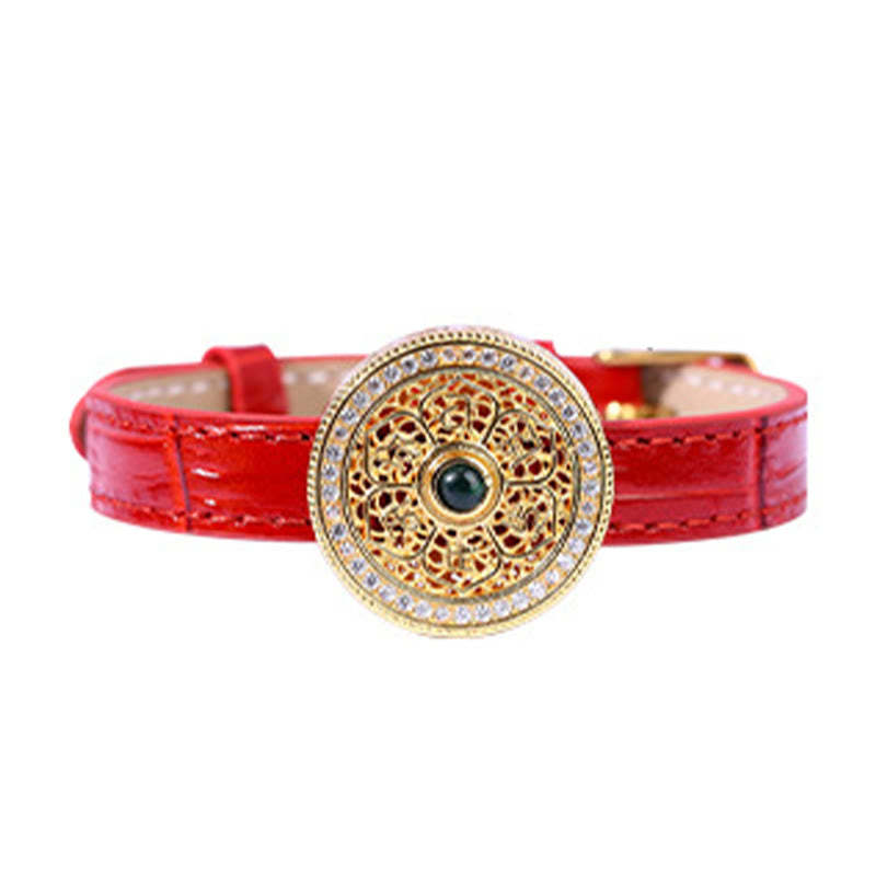Six True Words Eight Treasures Compass Jade 24K Gold Plated Luck Leather Bracelet