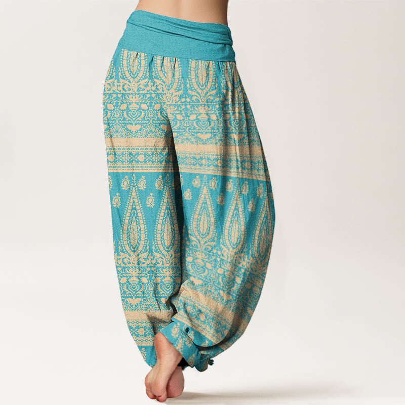 Casual Feather Stripes Design Women's Elastic Waist Harem Pants