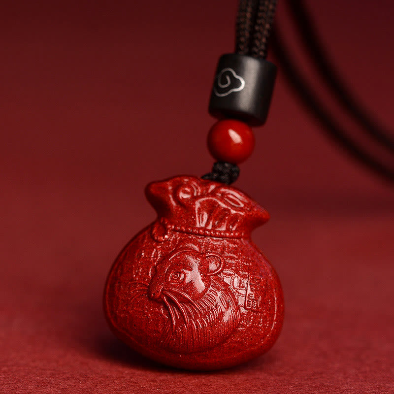 Chinese Zodiac Money Bag Shape Cinnabar Calm Necklace Pendant