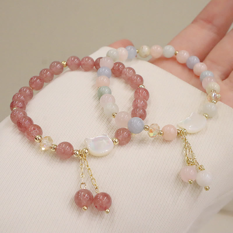 Natural Strawberry Quartz Morganite Tridacna Stone Cat Love Bracelet