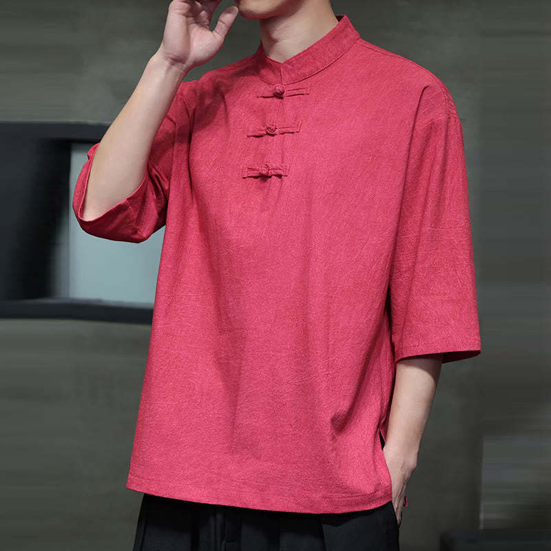 Men's Chinese Frog-Button Tang Suit Half Sleeve Cotton Linen Shirt