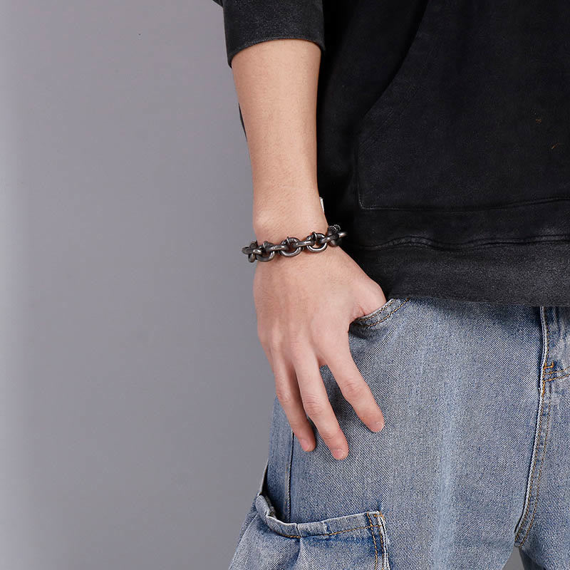Square Rivets Titanium Steel Good Luck Balance Bracelet