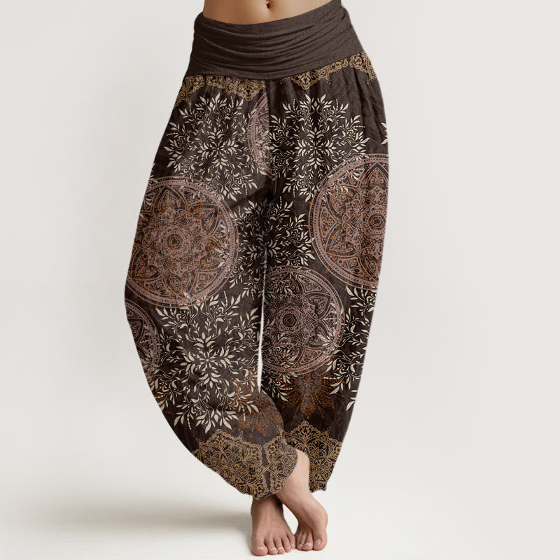 Mandala Pattern Leaves Women's Elastic Waist Harem Pants