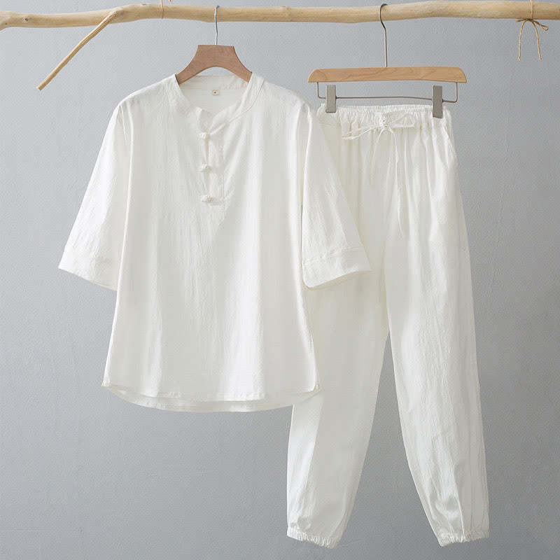 Frog-Button Three Quarter Sleeve Shirt Pants Men's Suit