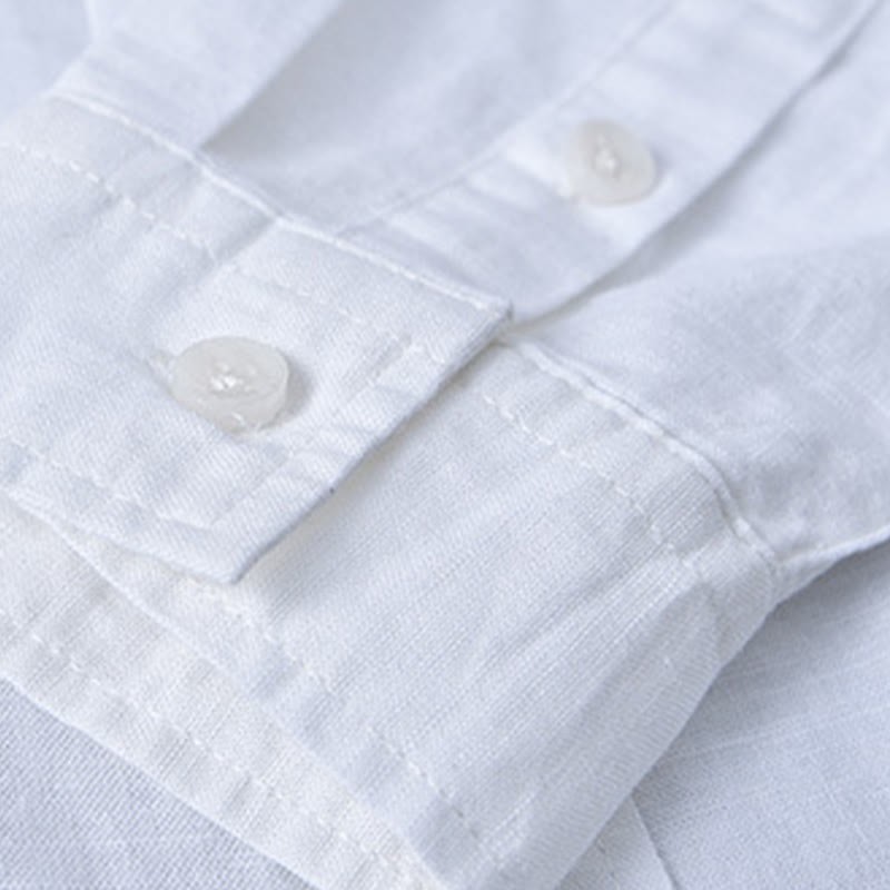 Men's Long Sleeve Stand Collar With Pocket Pure Color Casual Cotton Linen Shirt