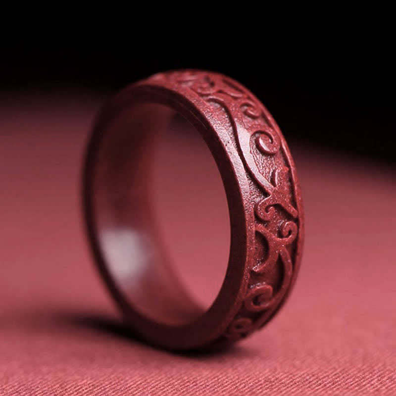 Cinnabar Om Mani Padme Hum Auspicious Clouds Blessing Ring