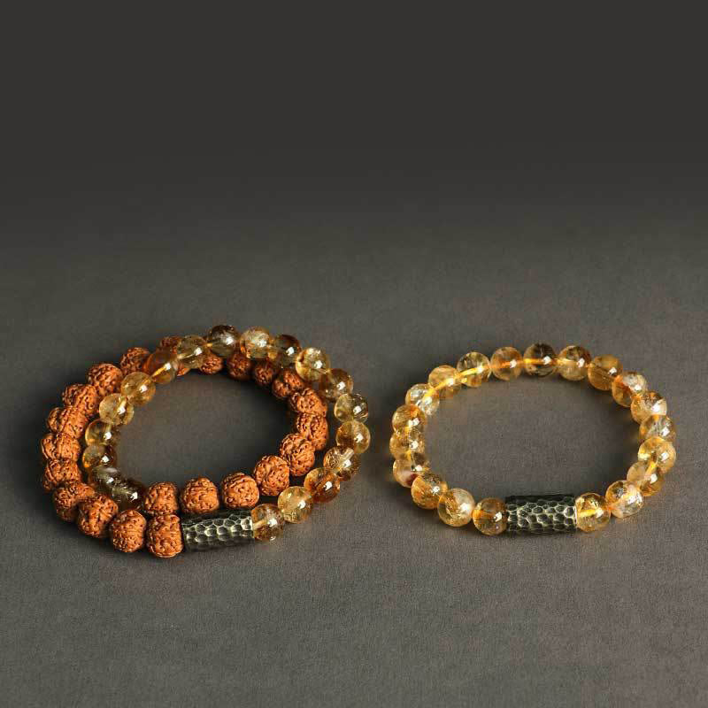 Citrine Sandalwood Bodhi Seed Protection Double Wrap Bracelet