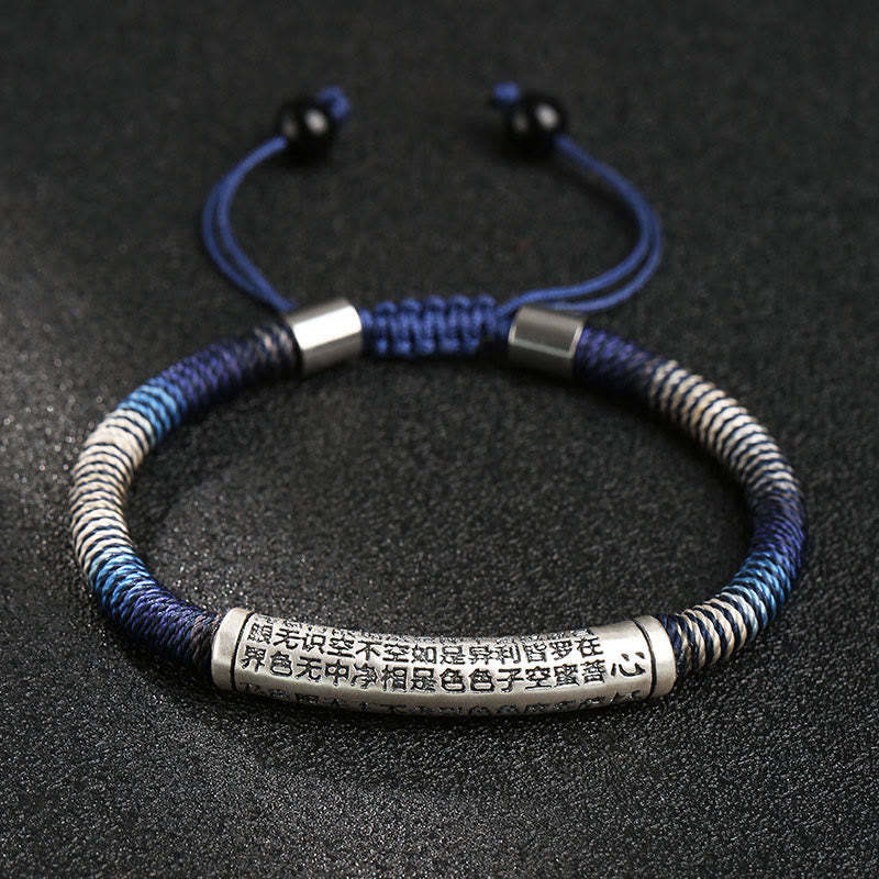 999 Sterling Silver Heart Sutra Calm Handmade Braided Bracelet