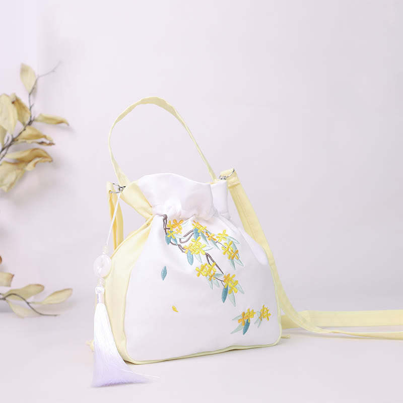 Embroidered Osmanthus Peony Grape Cat Cotton Linen Tote Crossbody Bag Shoulder Bag Handbag