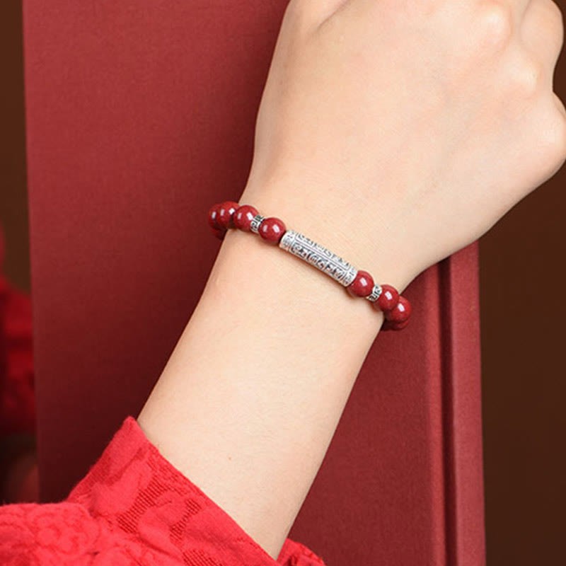 Cinnabar 999 Sterling Silver Six True Words Blessing Bracelet