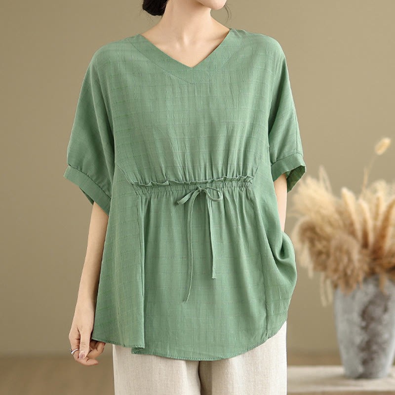Casual Solid Color Half Sleeve Half Button Women's T-Shirt
