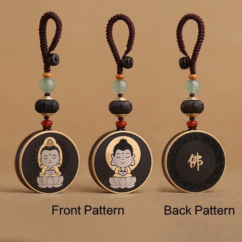Ebony Wood Rosewood mystic zen Avalokitesvara Om Mani Padme Hum Balance Car Key Chain Decoration