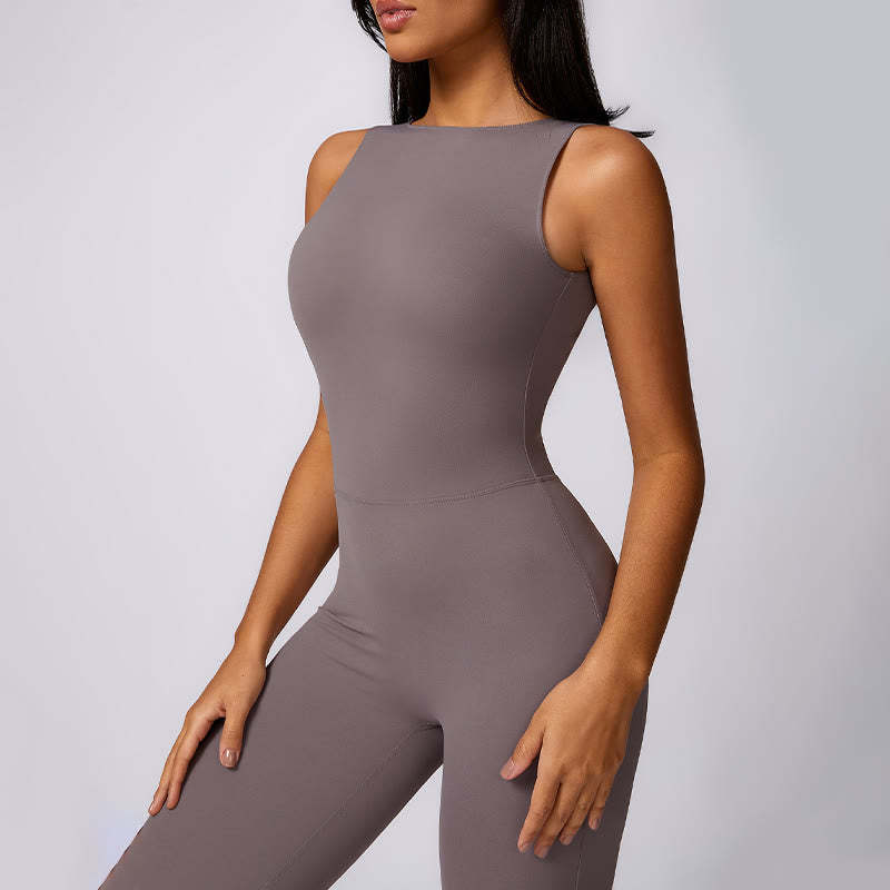 Women Casual Sleeveless Jumpsuit Flare Pants Sports Fitness Yoga Bodysuit