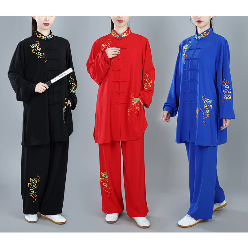 2Pcs Fall Colorful Auspicious Clouds Tai Chi Meditation Qigong Zen Practice Unisex Cotton Clothing Set
