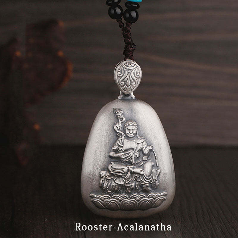 999 Sterling Silver Chinese Zodiac Natal mystic zen Heart Sutra Engraved Protection Necklace Pendant