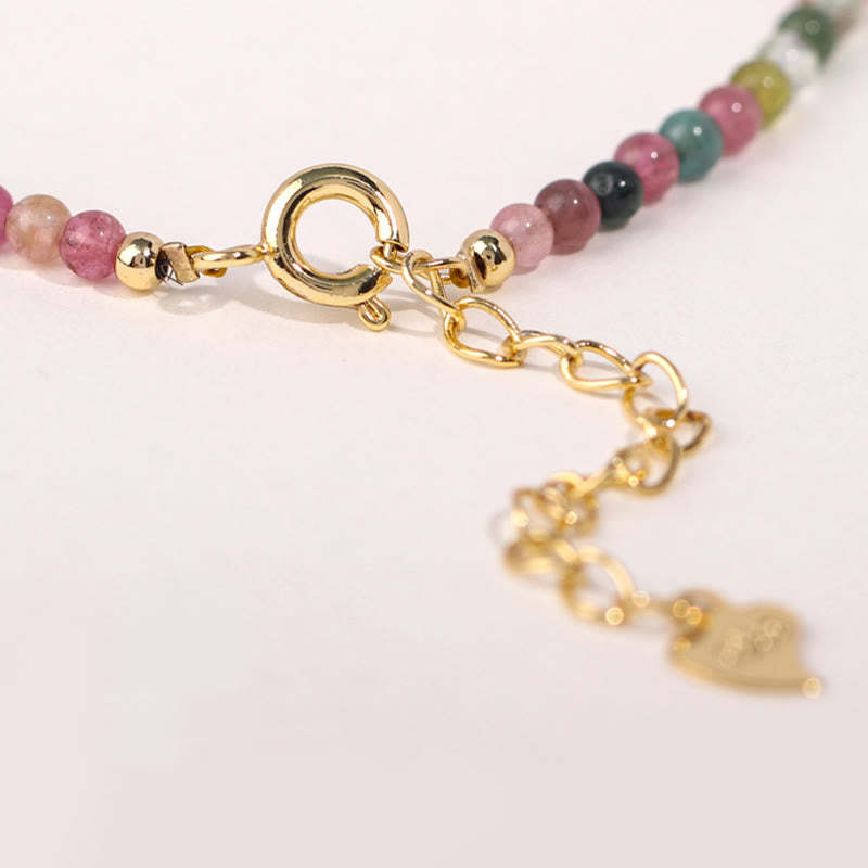 2mm Multicolor Tourmaline Ultra-thin Beads 14k Gold Plated Copper Wisdom Bracelet