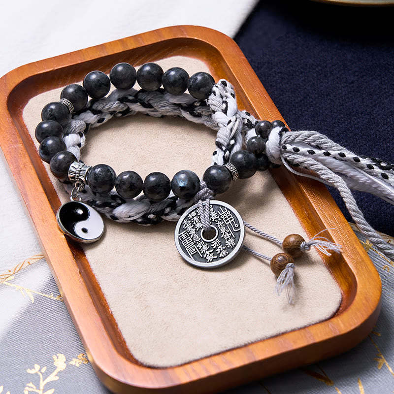 Black Glitter Stone Cat's Eye Yin Yang Mountain Ghosts Spend Money Power Double Layer Rope Bracelet