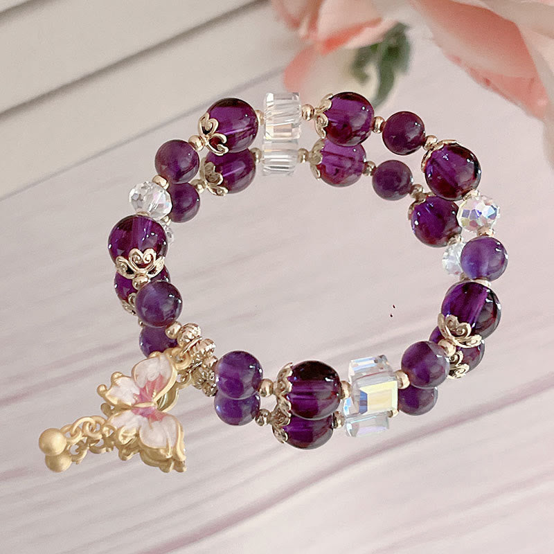 Natural Amethyst Sun Stone Butterfly Peace Bracelet