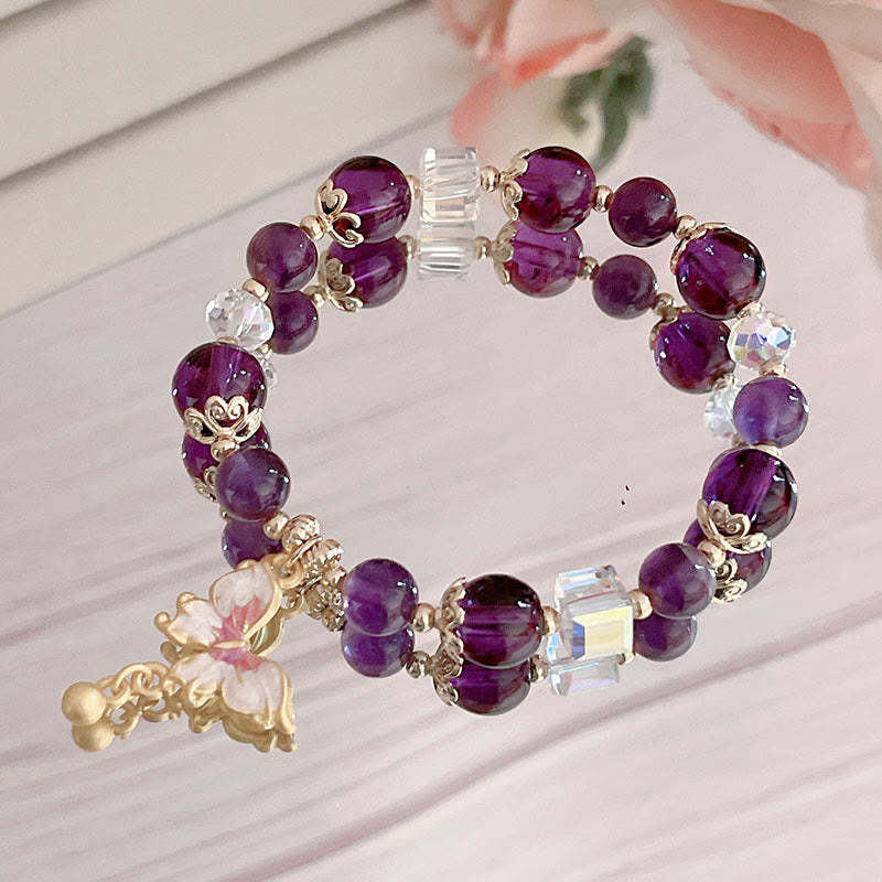 Natural Amethyst Sun Stone Butterfly Peace Bracelet