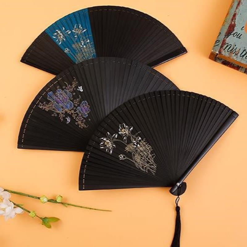 Hibiscus Flower Plum Blossom Handheld Bamboo Folding Fan