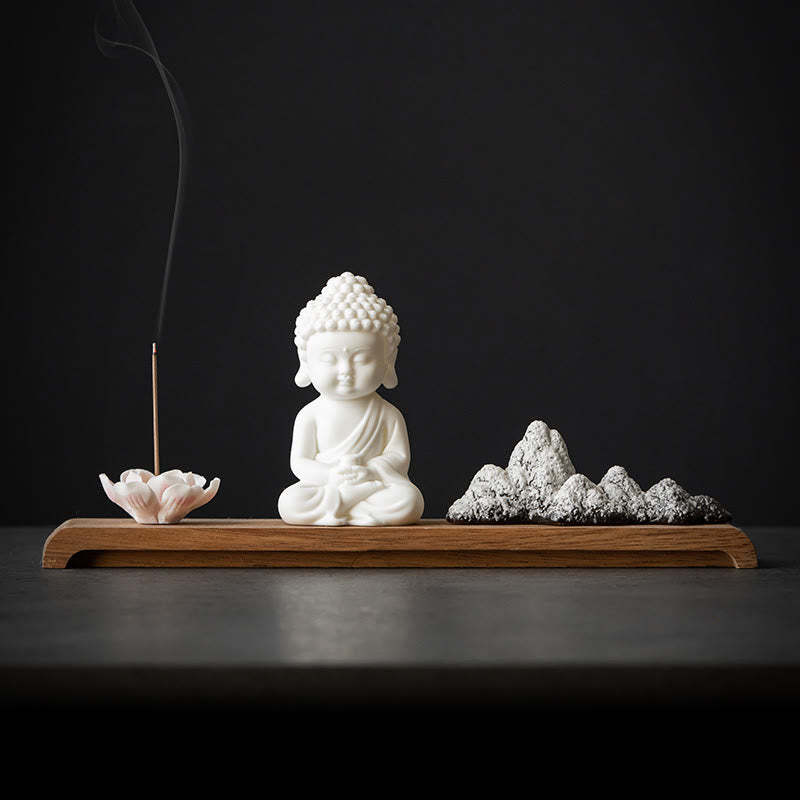 Lotus Flower Tathagata Kwan Yin Avalokitesvara Ksitigarbha Meditation Ceramic Stick Incense Burner Decoration