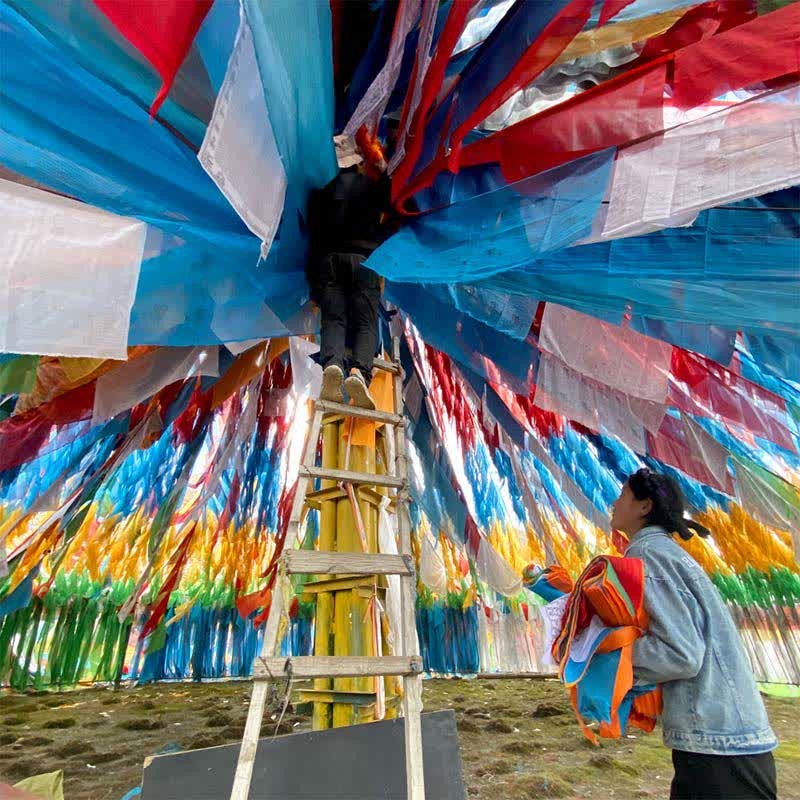 Tibetan 5 Colors Windhorse Auspicious Outdoor 25 Pcs Prayer Flag