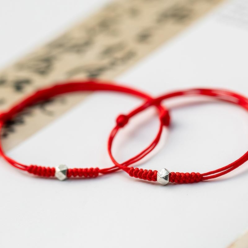 925 Sterling Silver Luck Bead Protection Red String Braided Bracelet