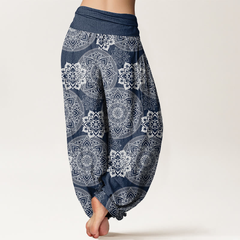 Casual Round Mandala Flower Design Women's Elastic Waist Harem Pants