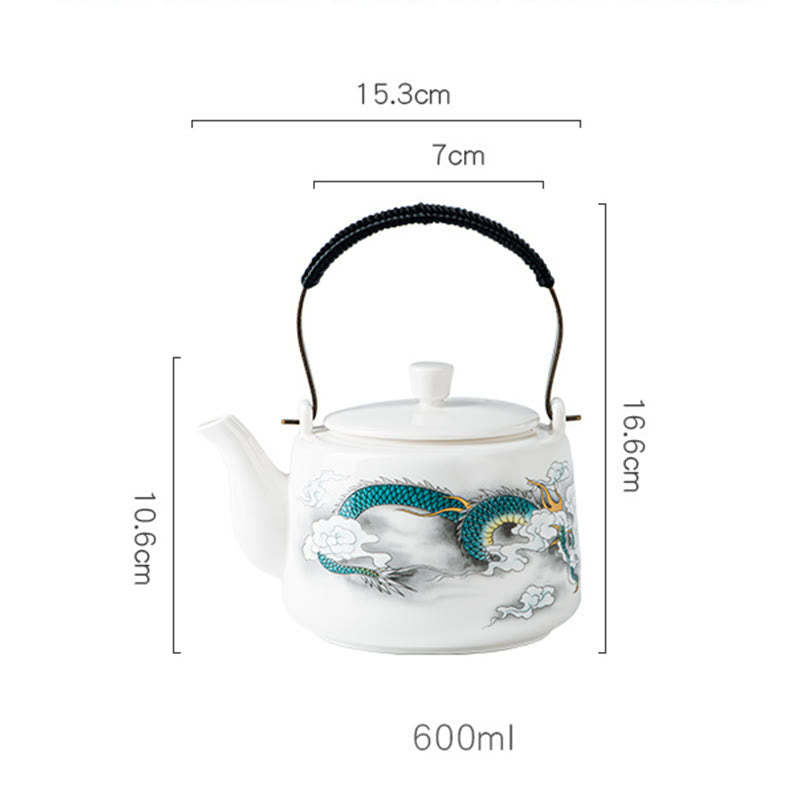 Vintage Dragon Mountain Fisherman Landscape White Porcelain Ceramic Kung Fu Teapot