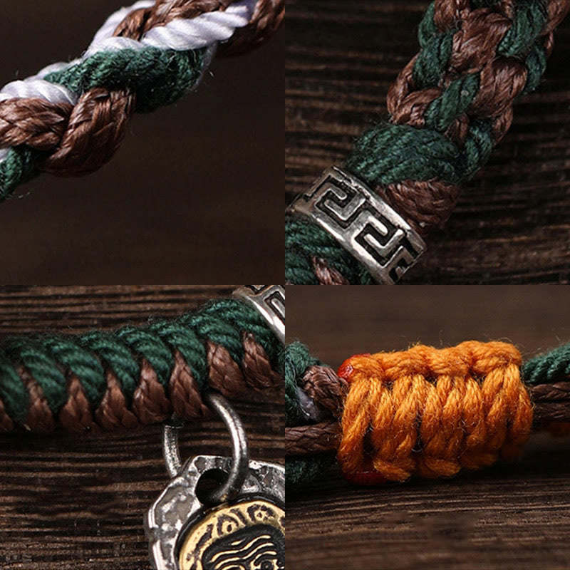 Handmade Tibetan Silver 925 Sterling Silver Zakiram Goddess of Wealth Camel Bone Protection Braided Bracelet