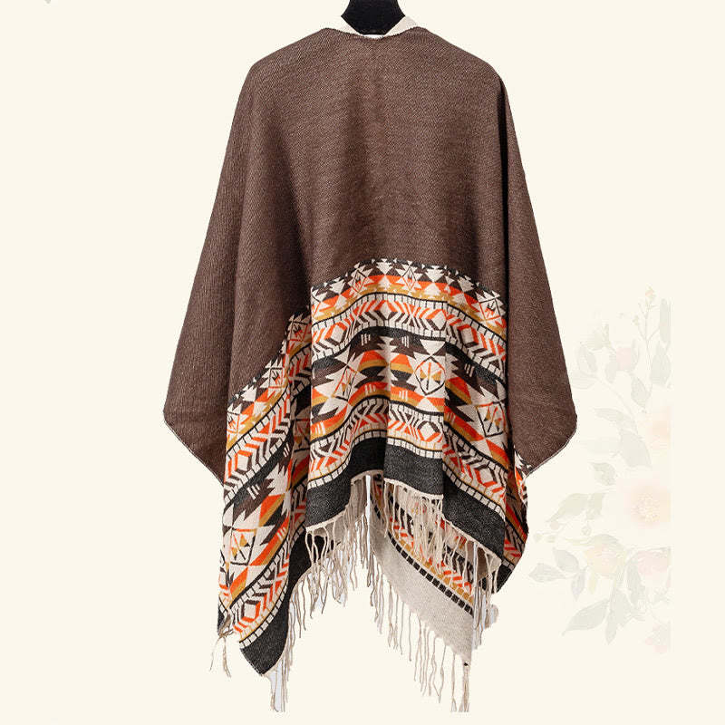 Tibetan Geometric Rhombus Pattern Tassels Shawl Fall Winter Warm Cozy Scarf Wrap
