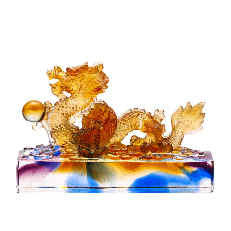 Handmade Multicolored Dragon Liuli Crystal Art Piece Protection Home Office Decoration