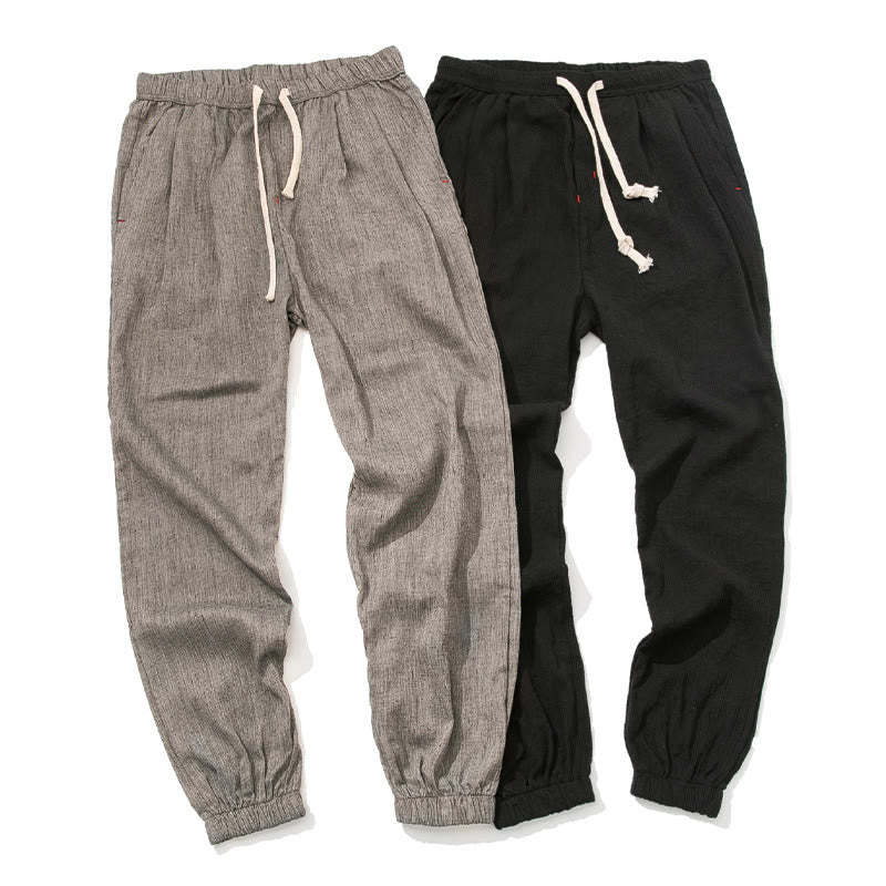 Simple Drawstring Design  Linen Men's Pants With Pockets