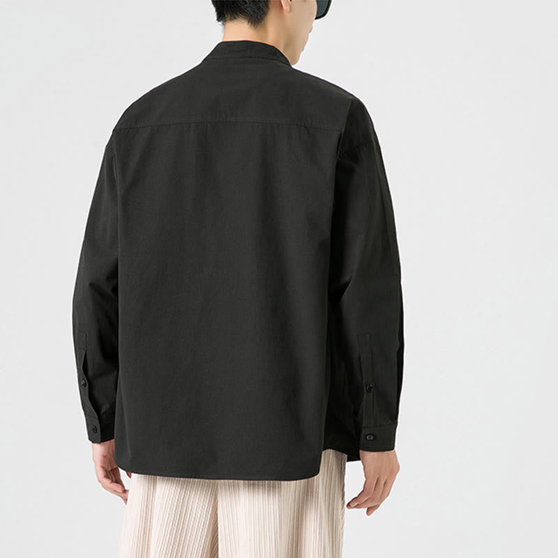 Solid Color Frog-button Tang Suit Cotton Men's Jacket Shirt