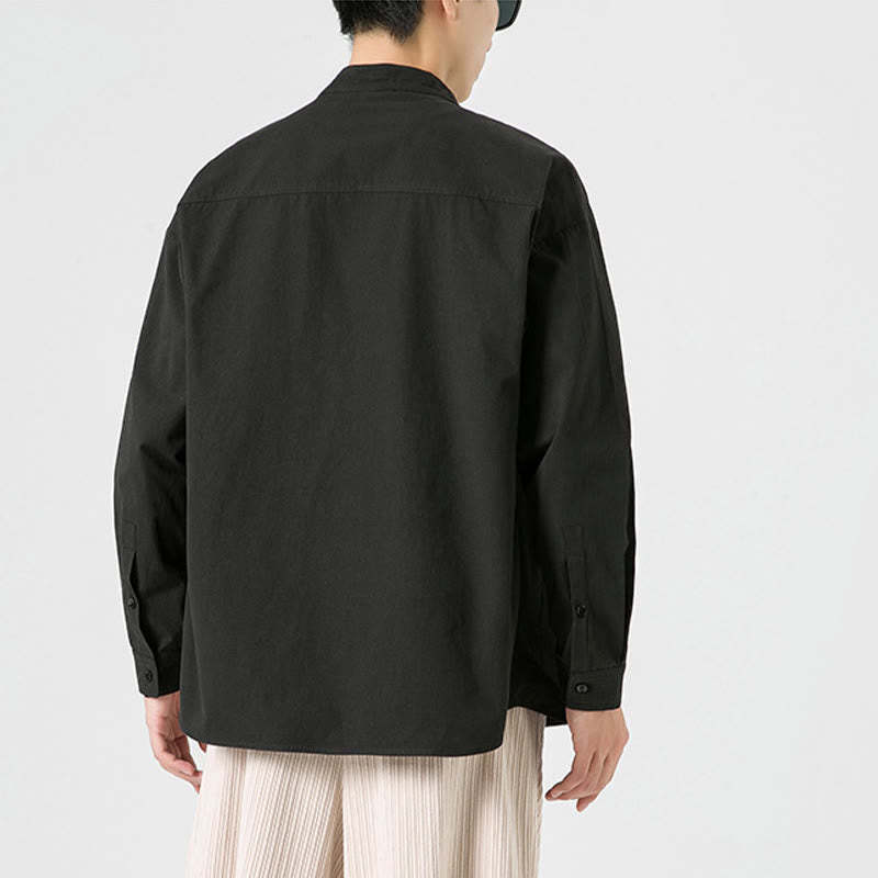 Solid Color Frog-button Tang Suit Cotton Men's Jacket Shirt
