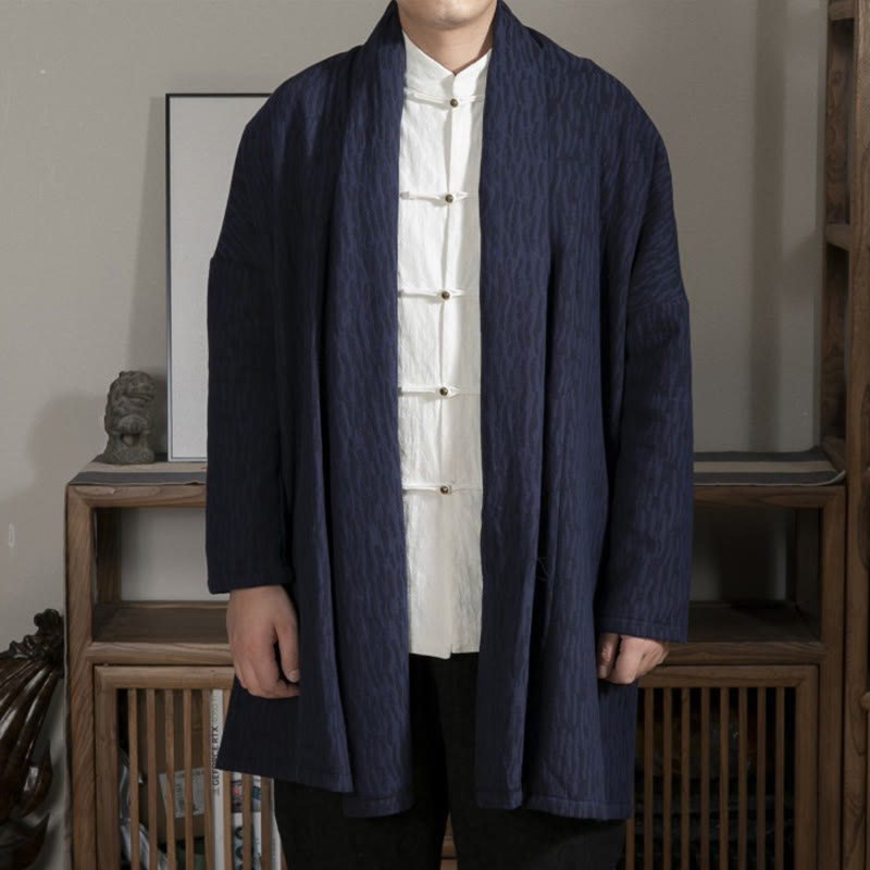 Fall Simple Jacquard Zen Plush Cotton Lined Men's Mid-length Coat Clothing