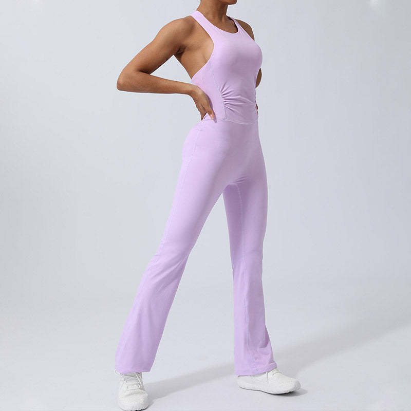 Women Workout Crisscross Sleeveless Flare Jumpsuit Sports Fitness Yoga Bodysuit