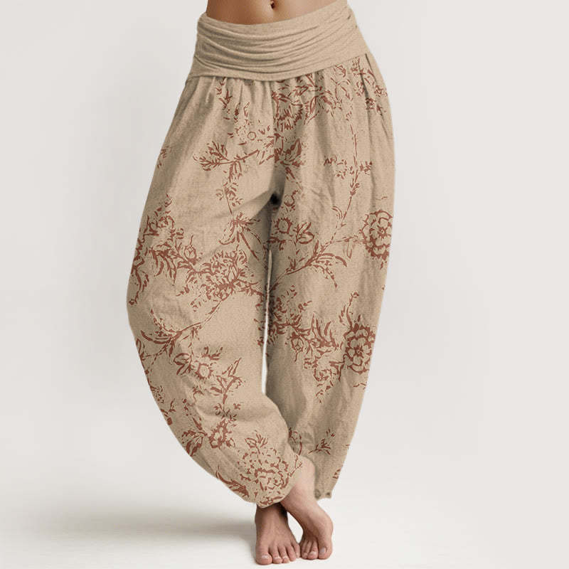 Flowers Pattern Women's Elastic Waist Harem Pants