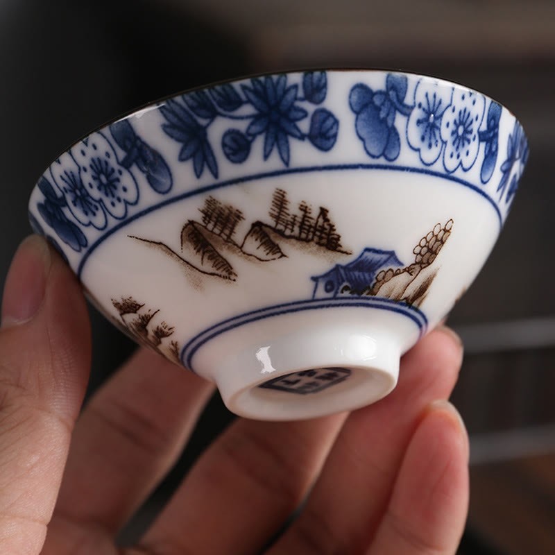 Flowers Fu Character Mountains Lotus Cherry Blossoms Ceramic Teacup Kung Fu Tea Cup