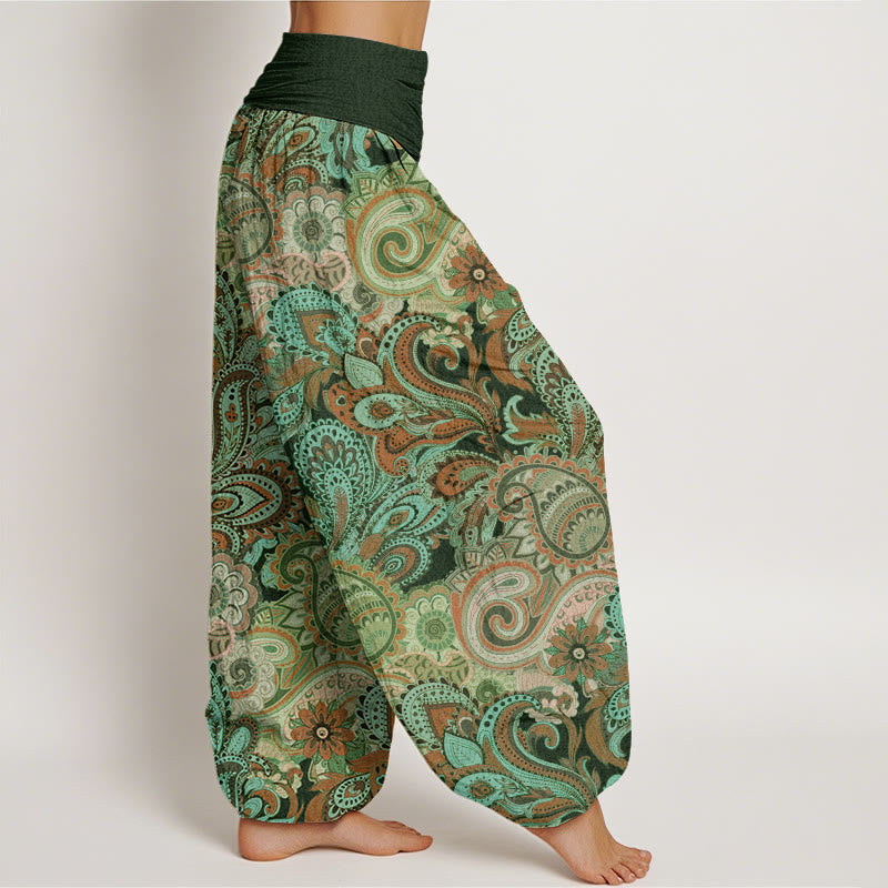 Colorful Cashew Flower Pattern Design Women's Elastic Waist Harem Pants