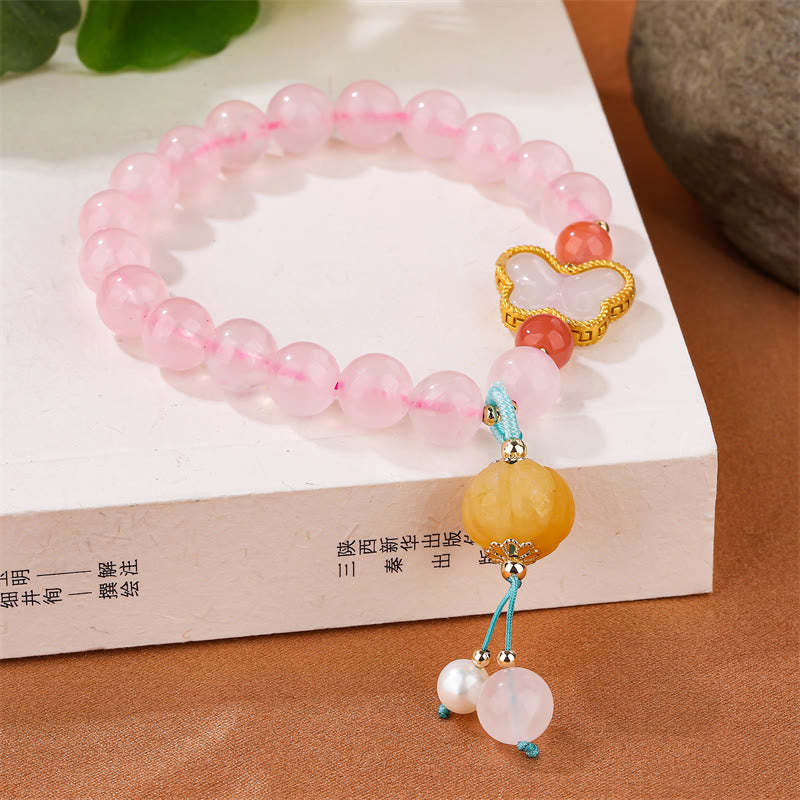 Natural Pink Crystal Butterfly Pumpkin Love Bracelet