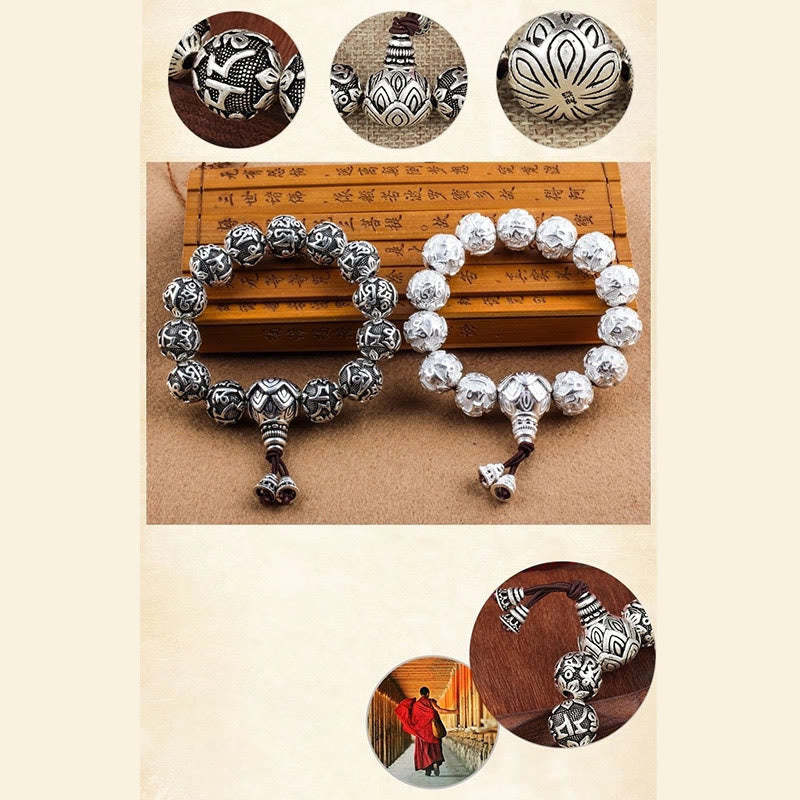 Tibetan Om Mani Padme Hum Carved Alloy Beads Amulet Bracelet (Extra 35% Off | USE CODE: FS35)