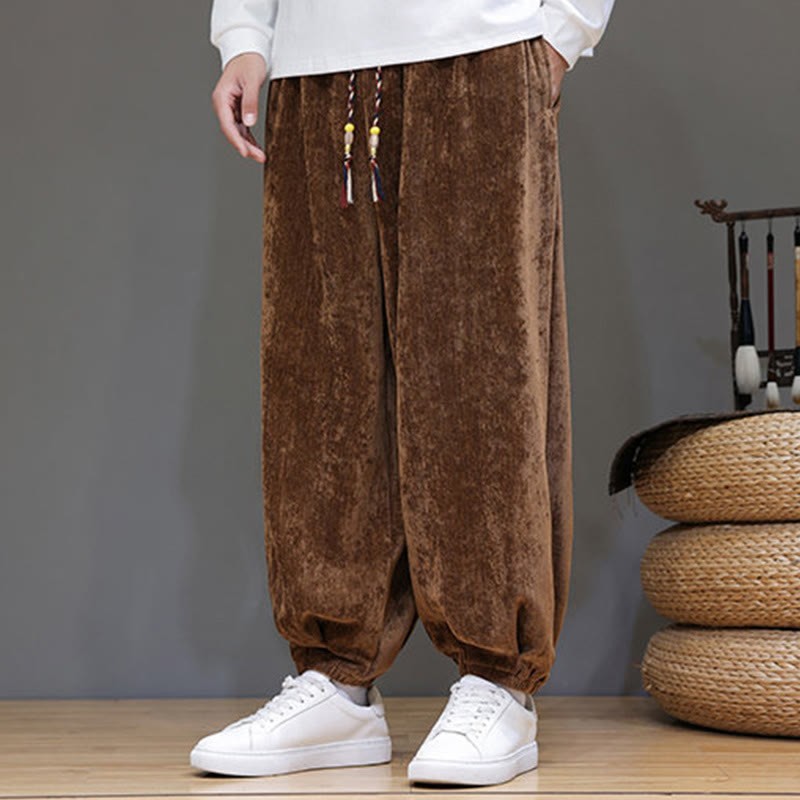Fall Winter Men's Drawstring Chenille Harem Pants With Pockets