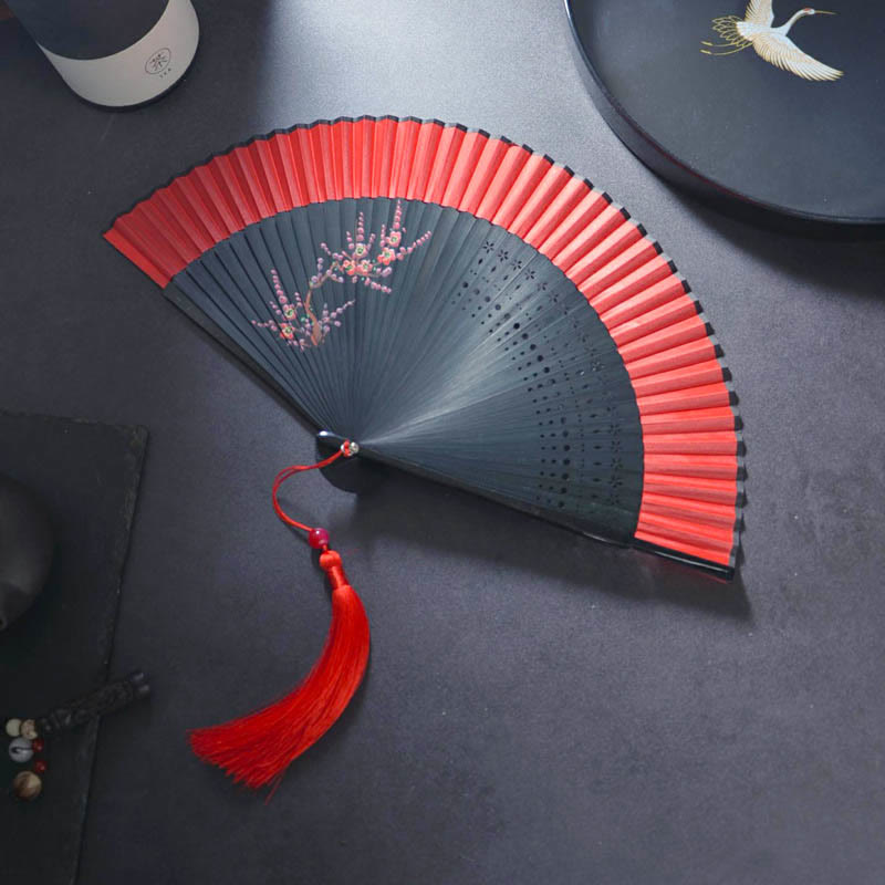 Flower Rabbit Spray Painting Handheld Cotton Linen Fabric Bamboo Folding Fan