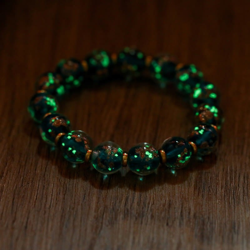 Gold Swallowing Beast Family Charm Luminous Fluorescent Liuli Glass Bead Success Bracelet