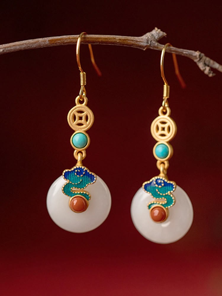 Jade Copper Coins Auspicious Clouds Prosperity Necklace Pendant Bracelet Ring Earrings