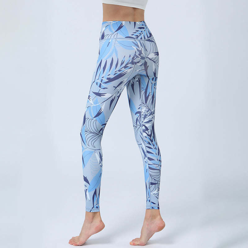 Flowers Leaves Print Sports Fitness Yoga High Waist Leggings Women's Yoga Pants