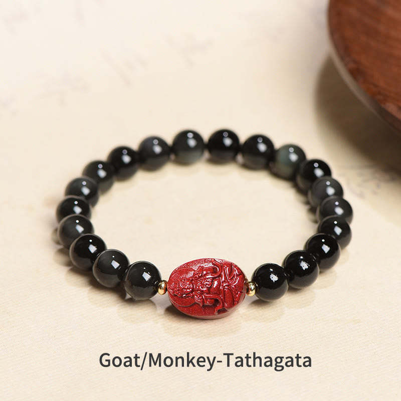 Chinese Zodiac Natal mystic zen Natural Black Obsidian Cinnabar Purification Bracelet