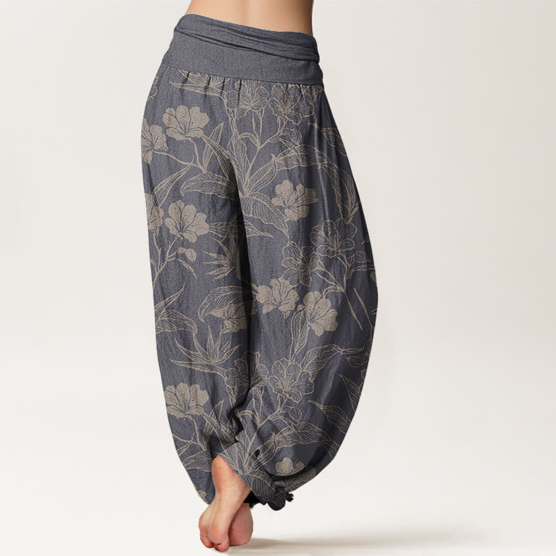 Casual Plum Blossom Leaves Women's Elastic Waist Harem Pants