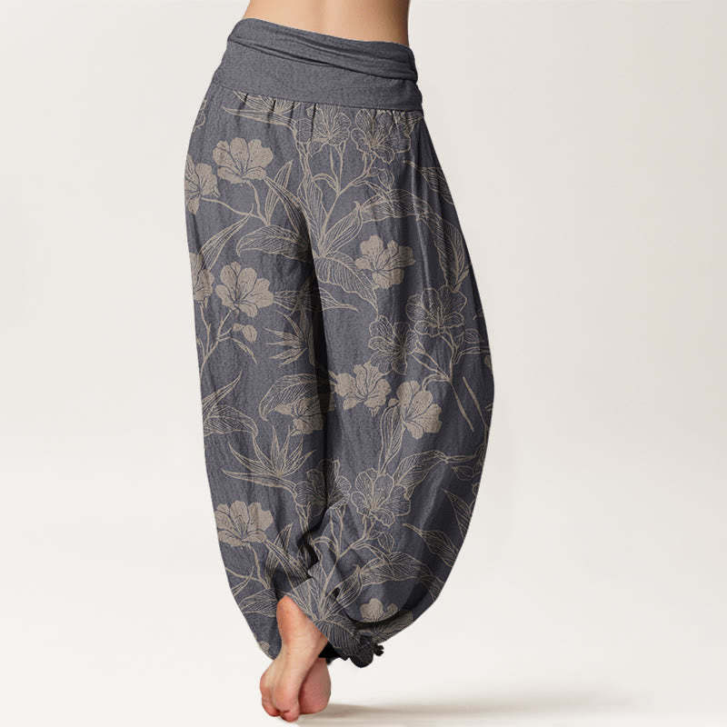 Casual Plum Blossom Leaves Women's Elastic Waist Harem Pants